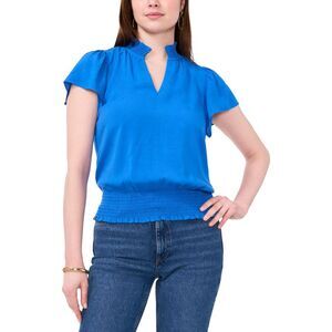 SAM AND JESS Womens Smocked-Waist Peasant Blouse, Blue, NWT